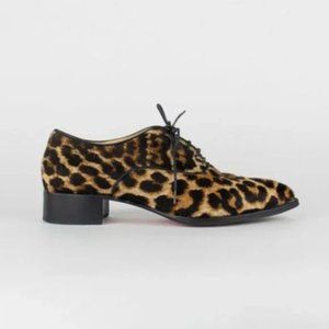 Christian Louboutin Zazou Pointed-Toe Leopard-Print Calf Hair Derby Flats